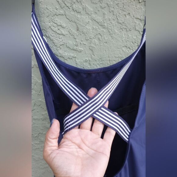 EUC NAUTICA Navy Blue & White CrissCross High Waisted One Piece Swim Suit Small - Picture 4 of 10
